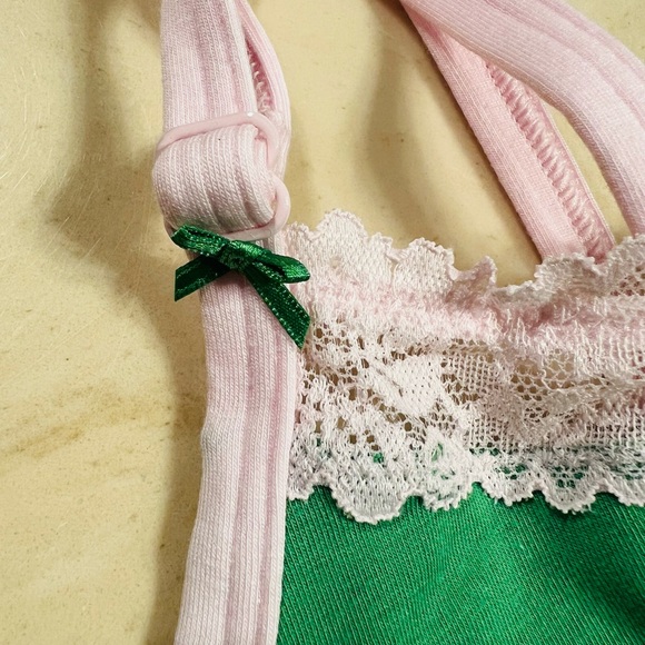 🍀VS PINK Cotton Lace Trim Scoop Bralette & Cheeky Panty Wild Green GOOD LUCK M/L - Picture 3 of 16